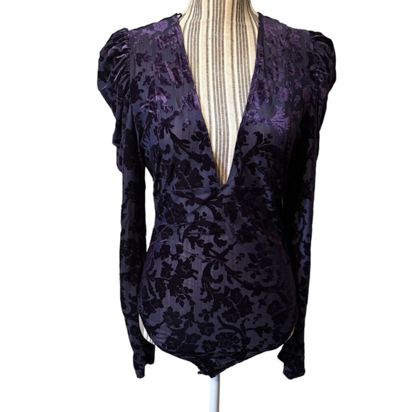 Final Sale! NWT Free People Bodysuit Lg Deep Purple Floral Deep Sea Magic Hour - Picture 2 of 16